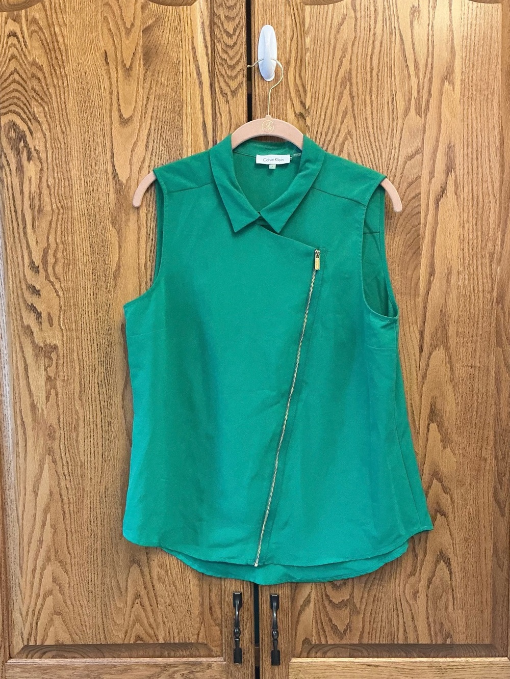 Calvin Klein Sleeveless Green Zip Blouse Women’s Size L